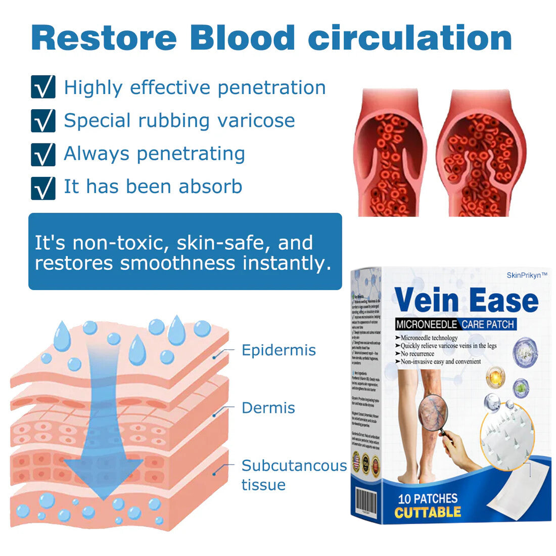 🔥Time-Limited Offer -SkinPrikyn™ Vein Ease Microneedle Care Patch - Cuttable (For Spider Veins, Varicose Veins, Swelling & Leg Fatigue)