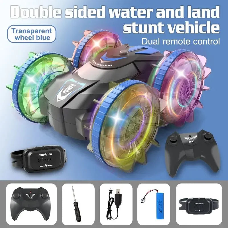 Rc Cars Double Sided Dual 4WD Remote Control Stunt Car Light Wheel Watch Gravity Sensing Amphibious Car Toy Gifts for Children