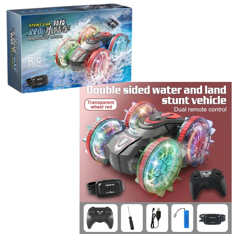 Rc Cars Double Sided Dual 4WD Remote Control Stunt Car Light Wheel Watch Gravity Sensing Amphibious Car Toy Gifts for Children