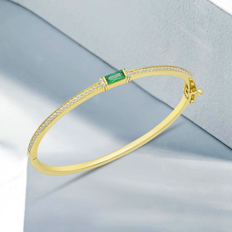 Golden Emerald & White Sapphire Baguette & Round Cut Bangle Bracelet For Women