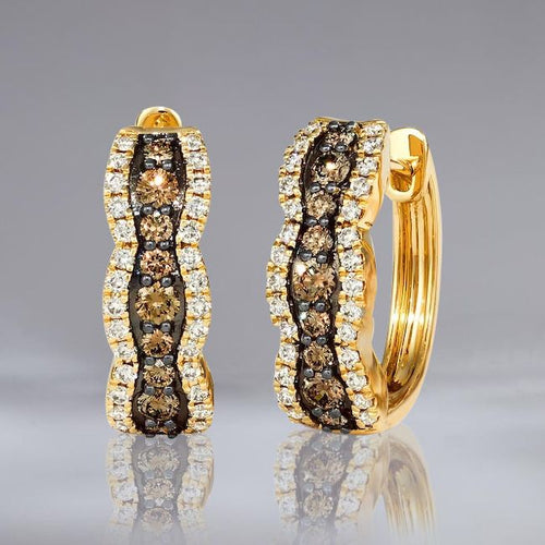 Multi-Row Pavé Brown Sapphire Round Cut Huggie Earrings For Women