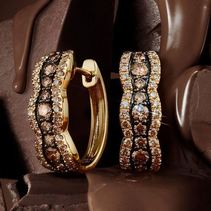Multi-Row Pavé Brown Sapphire Round Cut Huggie Earrings For Women