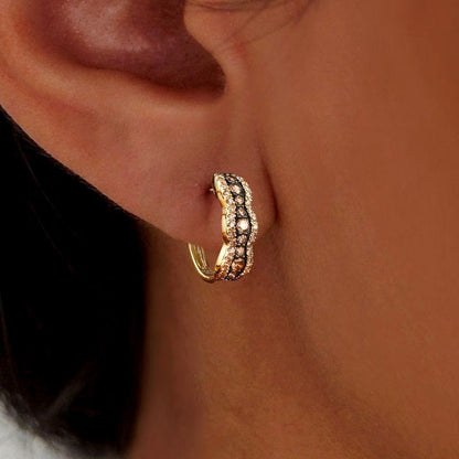 Multi-Row Pavé Brown Sapphire Round Cut Huggie Earrings For Women