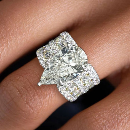 Multi Row Pave Solitaire Pear Cut White Sapphire Engagement Ring