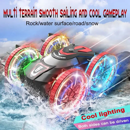 Rc Cars Double Sided Dual 4WD Remote Control Stunt Car Light Wheel Watch Gravity Sensing Amphibious Car Toy Gifts for Children