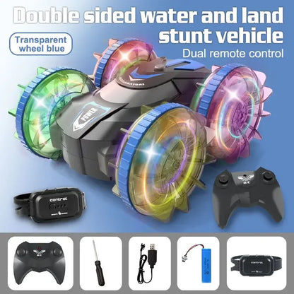 Rc Cars Double Sided Dual 4WD Remote Control Stunt Car Light Wheel Watch Gravity Sensing Amphibious Car Toy Gifts for Children